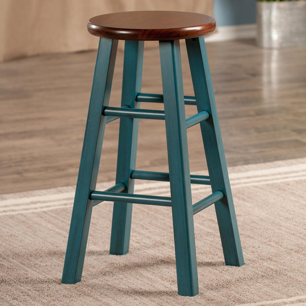 Ivy 24" Counter Stool Rustic Teal w/ Walnut Seat. Picture 2