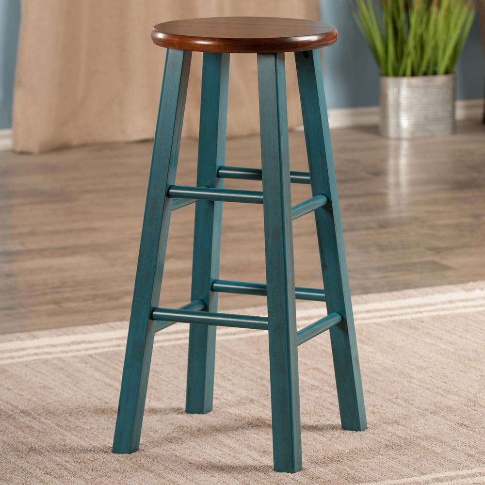 Ivy 29" Bar Stool Rustic Teal w/ Walnut Seat. Picture 2