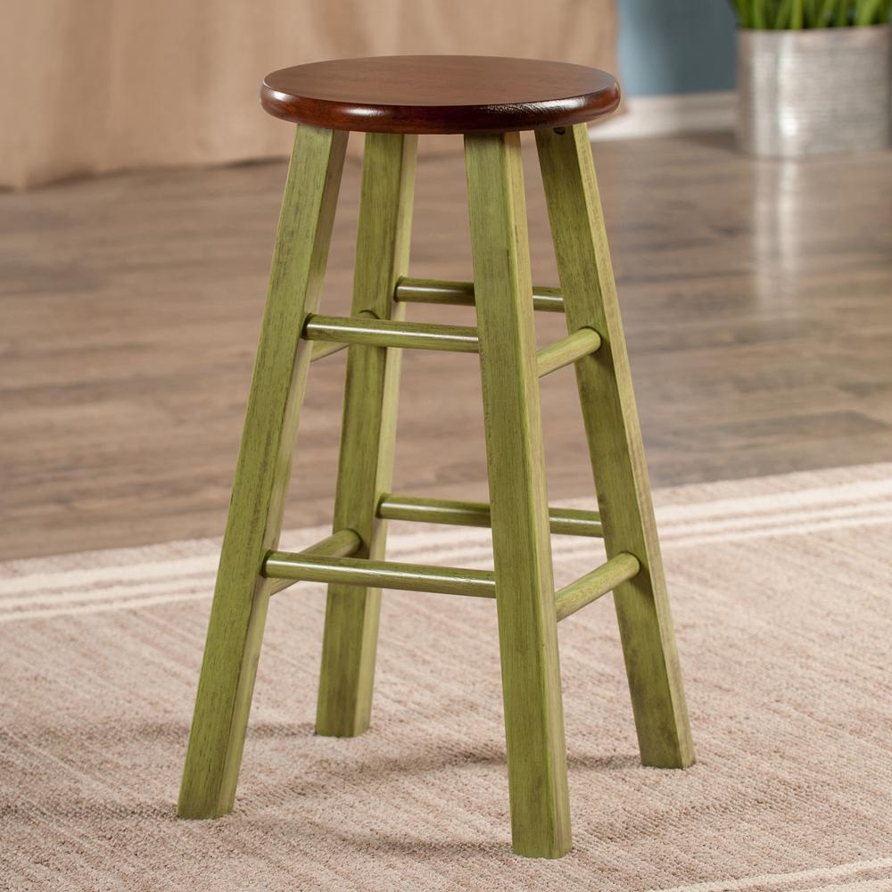 Ivy 24" Counter Stool Rustic Green w/ Walnut Seat. Picture 3