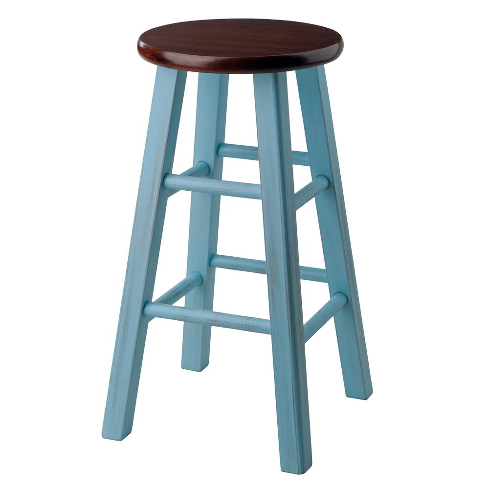 Ivy 24" Counter Stool Rustic Light Blue w/ Walnut Seat. Picture 2