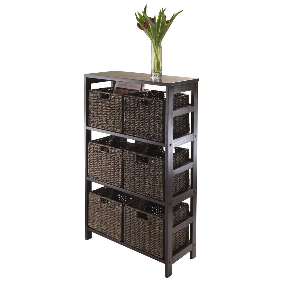 Granville 7pc Storage Shelf with 6 Foldable Baskets, Espresso. Picture 2