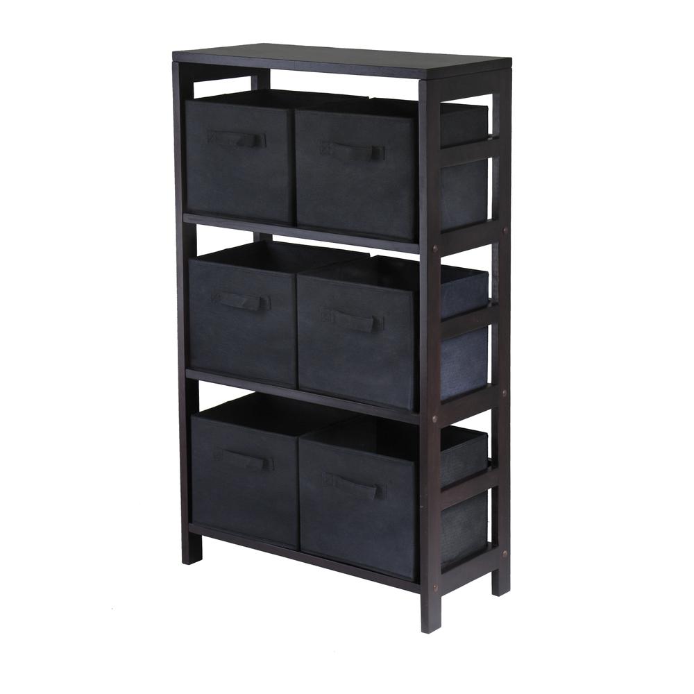 Capri 3-Section M Storage Shelf with 6 Foldable Black Fabric Baskets. Picture 1