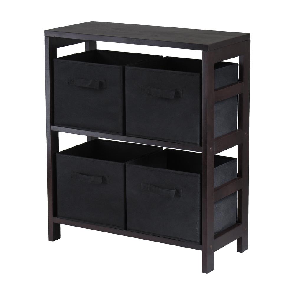Capri 2-Section M Storage Shelf with 4 Foldable Black Fabric Baskets. The main picture.