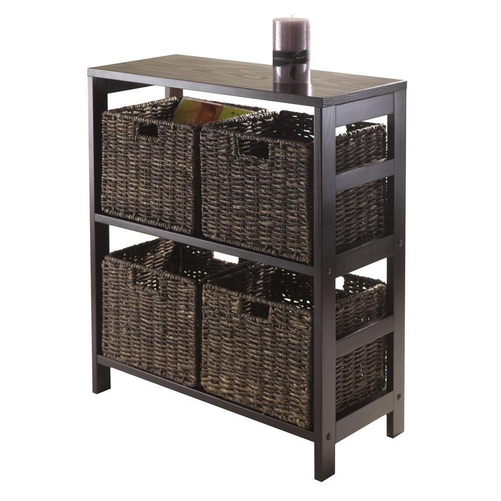 Granville 5pc Storage Shelf with 4 Foldable Baskets, Espresso. Picture 2