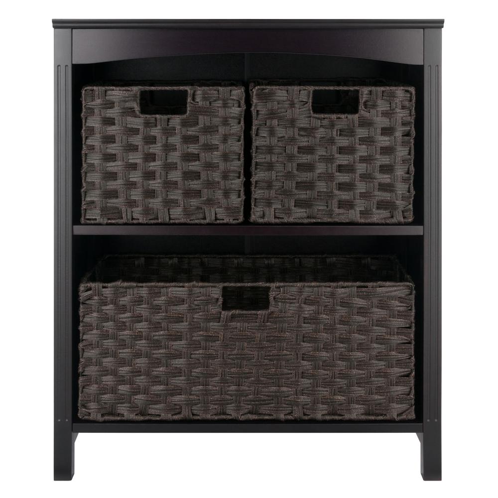 Terrace 4-Pc Storage Shelf with 3 Foldable Woven Baskets, Walnut and Chocolate. Picture 2