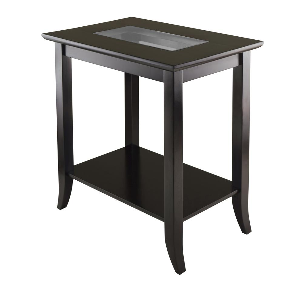 Genoa Rectangular End Table with Glass Top and shelf. Picture 1