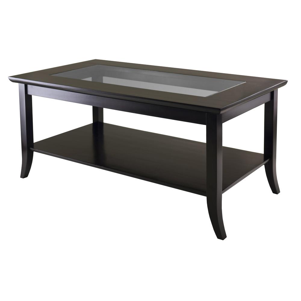 Genoa Rectangular Coffee Table with Glass top and Shelf. Picture 1