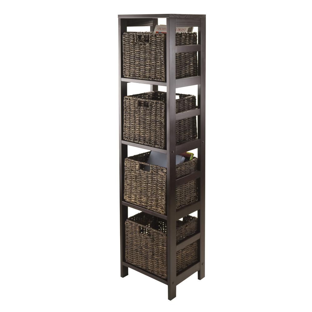 Granville 5pc Storage Tower Shelf with 4 Foldable Baskets, Espresso. Picture 2