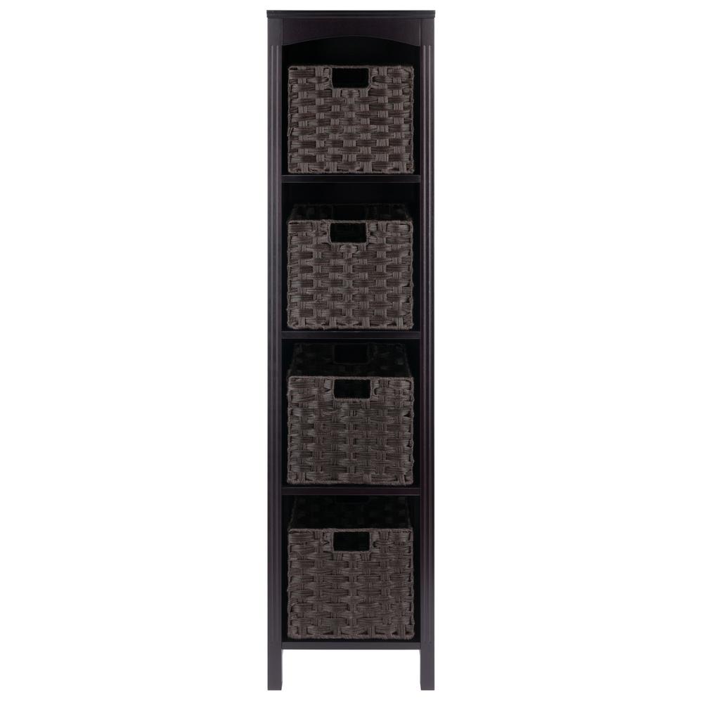 Terrace 5-Pc Storage Shelf with 4 Foldable Woven Baskets, Espresso and Chocolate. Picture 1