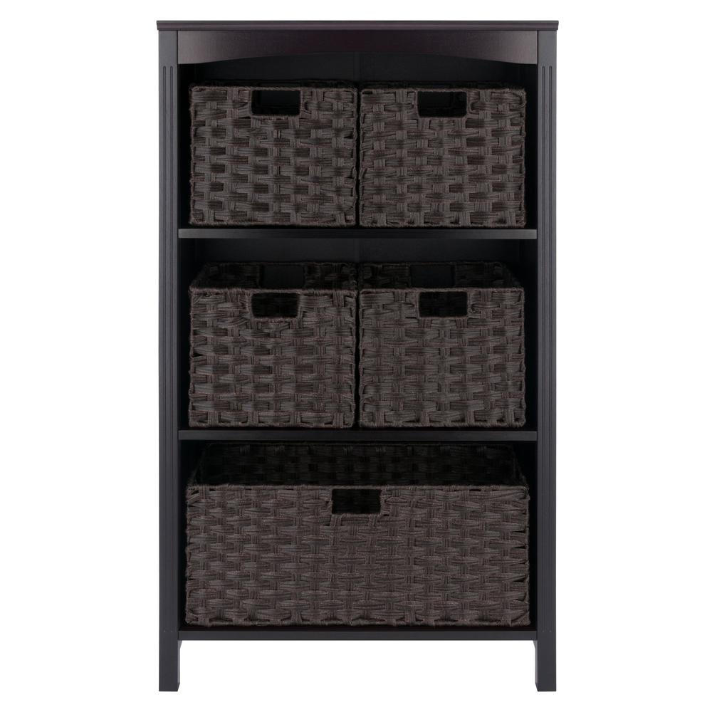 Terrace 6-Pc Storage Shelf with 5 Foldable Woven Baskets, Espresso and Chocolate. Picture 2
