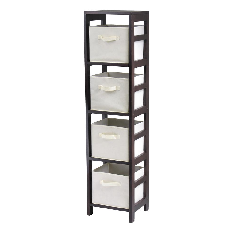 Capri 4-Section N Storage Shelf with 4 Foldable Beige Fabric Baskets. Picture 1