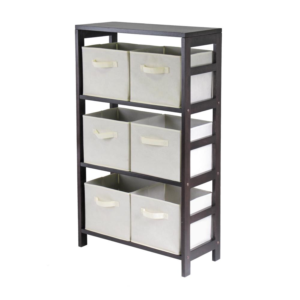 Capri 3-Section M Storage Shelf with 6 Foldable Beige Fabric Baskets. The main picture.