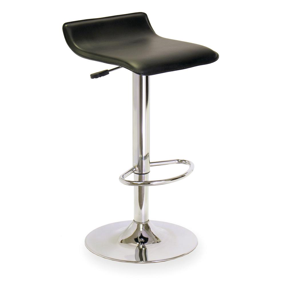 Single Airlift Swivel Stool with Black Faux Leather Seat. Picture 3