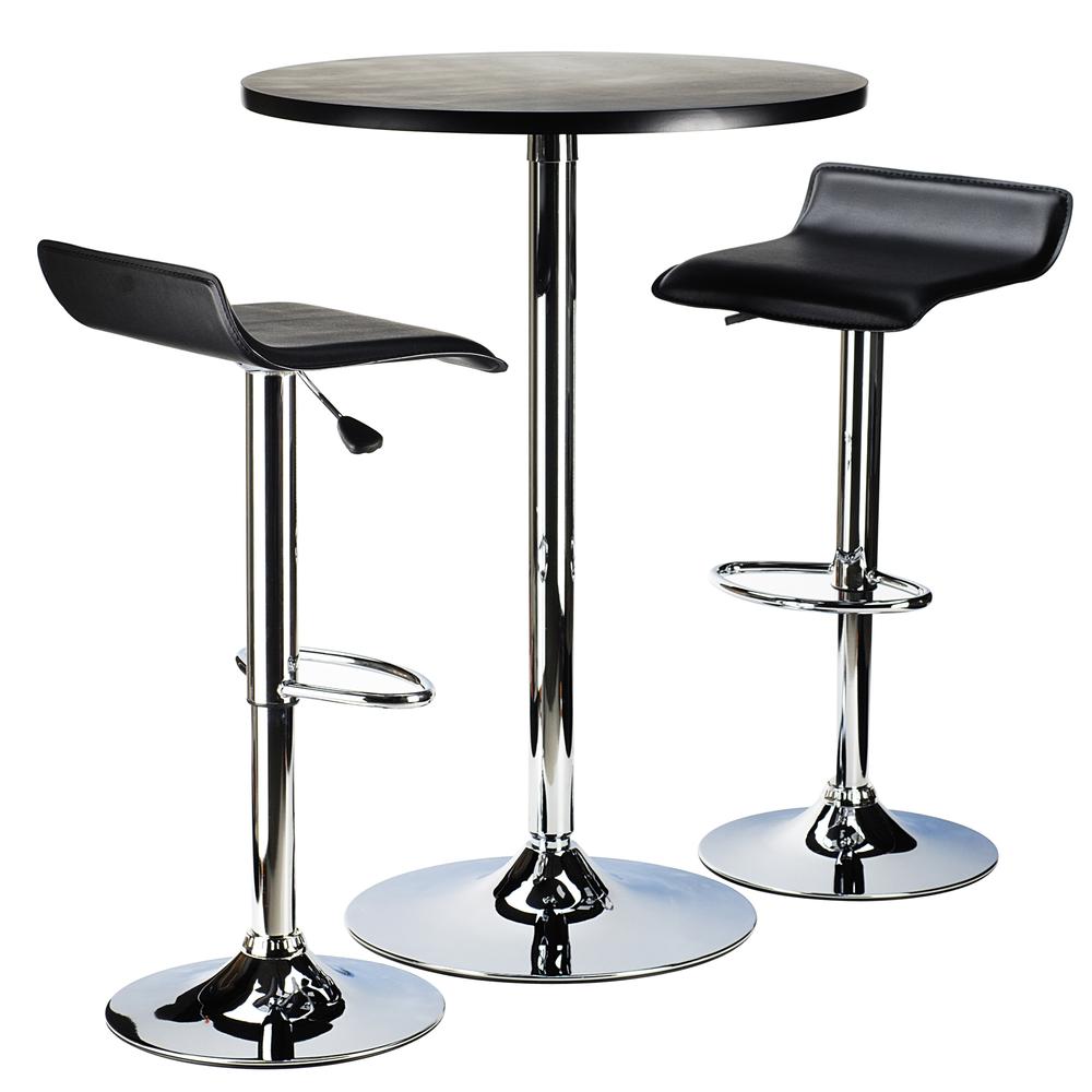 Spectrum 3pc Pub Table Set, 24" Round Black table with Chrome, 2 Airlift Stool. Picture 2
