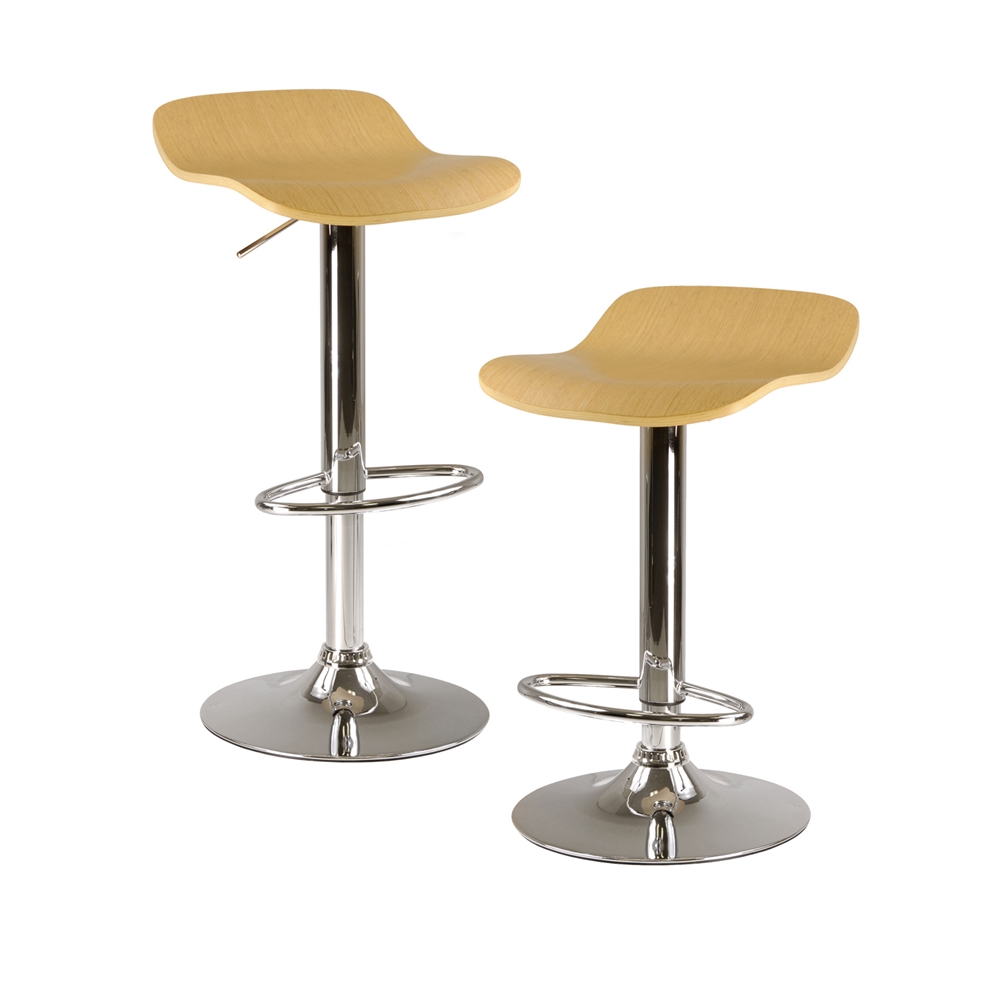 Kallie set of 2 Air Lift Adjustable Stool, Cappuccino Color Wood Veneer Top and Metal Base. The main picture.