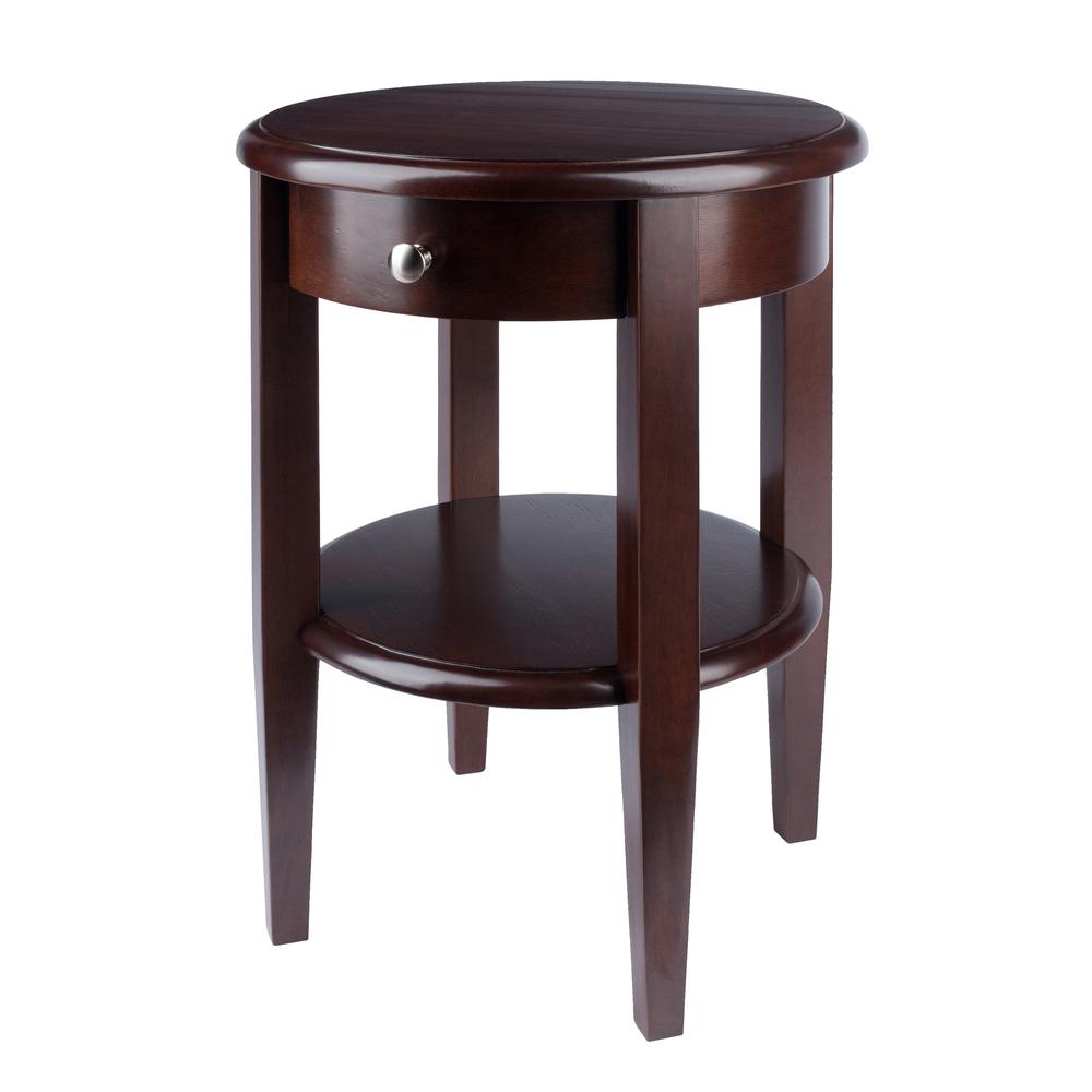 Concord Round End Table with Drawer and Shelf. Picture 1