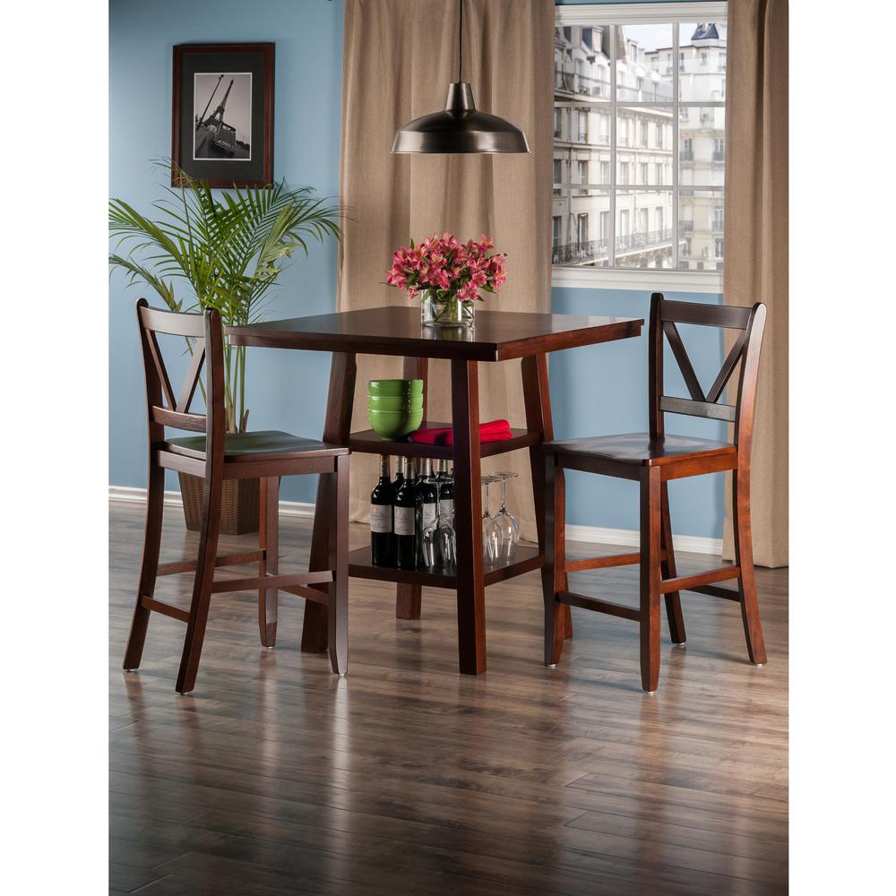 Orlando 3-Pc Set High Table, 2 Shelves w/ 2 V-Back Counter Stools. Picture 4