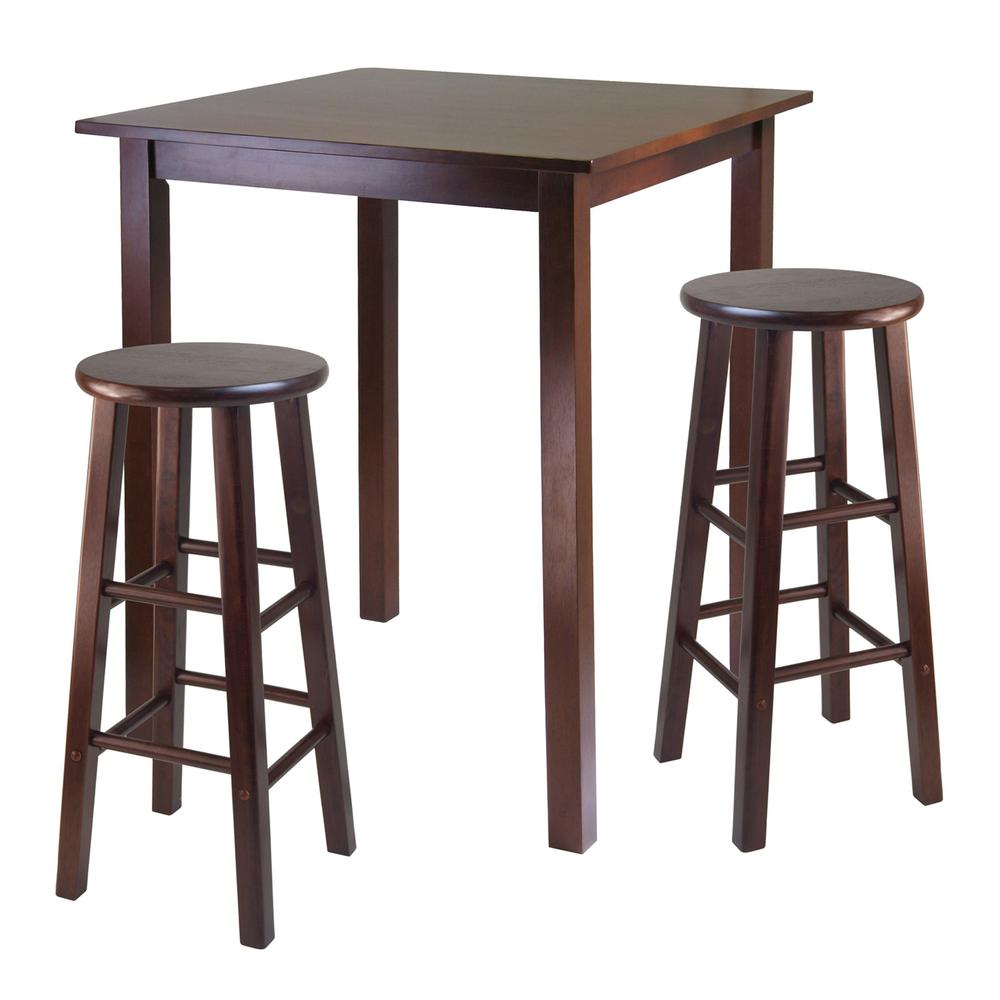Parkland 3-Pc High Table with 29" Square Leg Stools Walnut. Picture 1