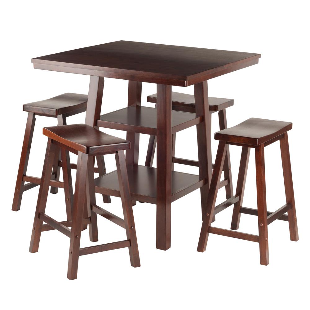 Orlando 5-Pc Set High Table, 2 Shelves w/ 4 Saddle Seat Stools. The main picture.