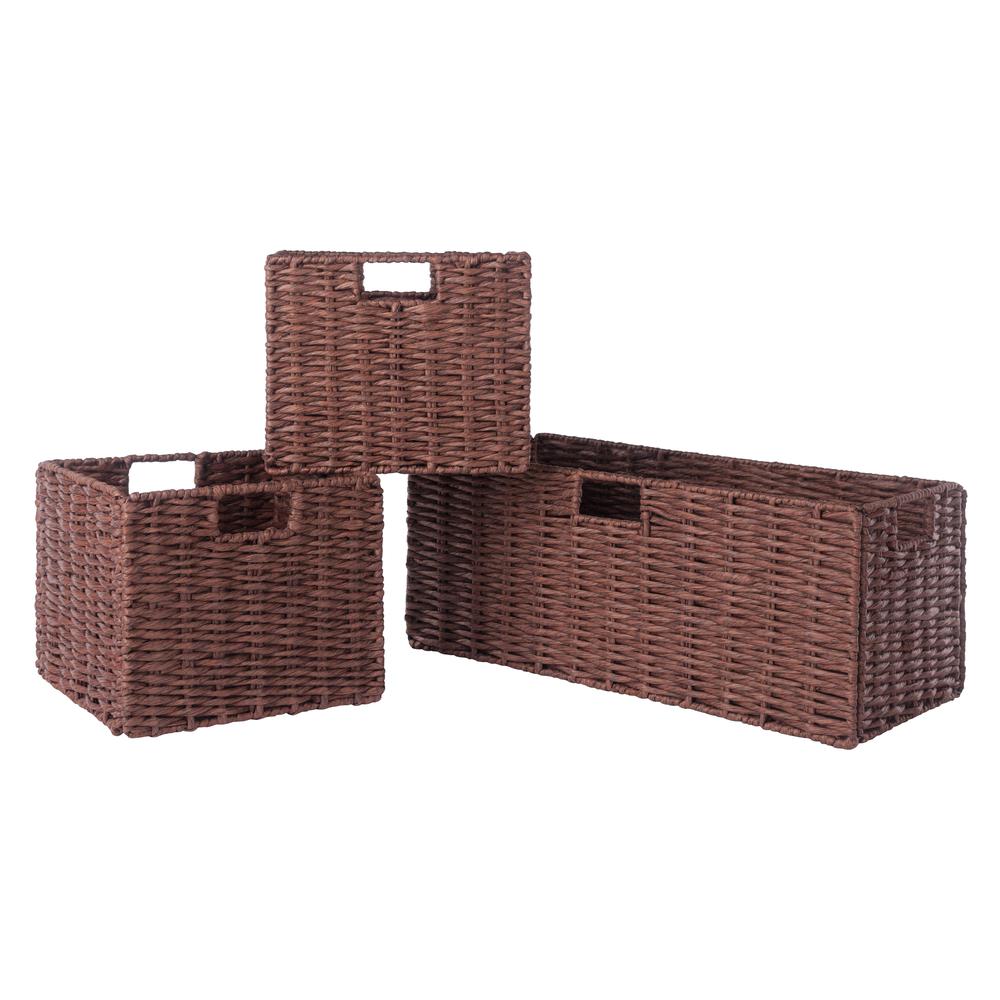 Tessa 3-Pc Woven Rope Basket Set, Foldable, Walnut. The main picture.