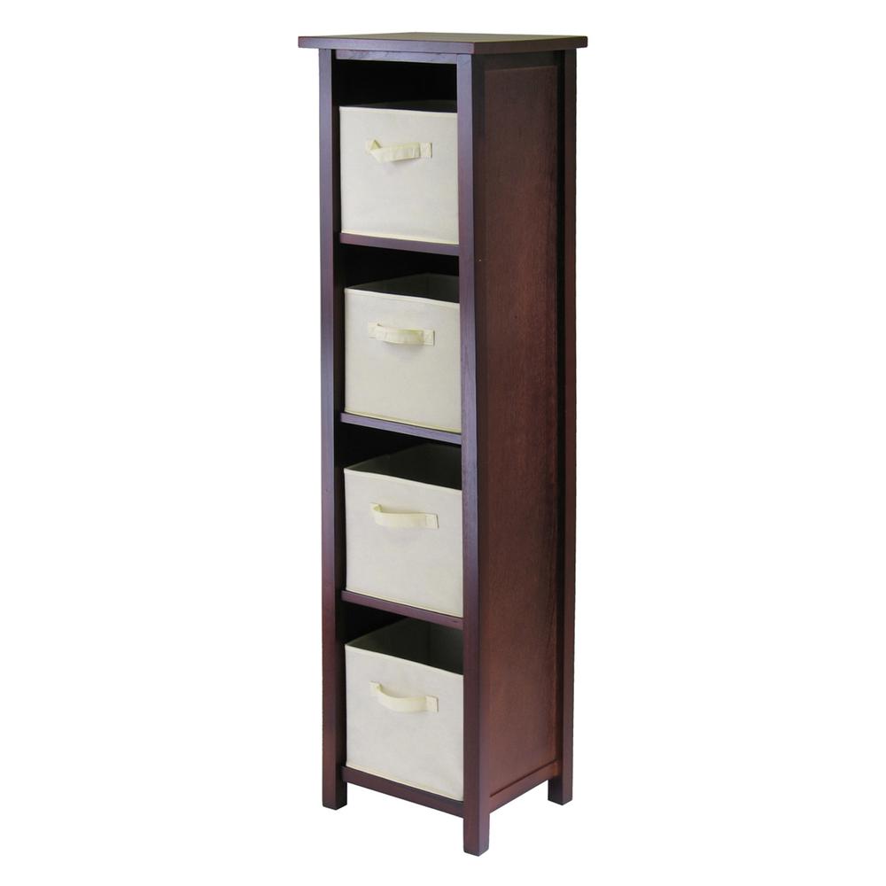 Verona 4-Section N Storage Shelf with 4 Foldable Beige Color Fabric Baskets. Picture 1