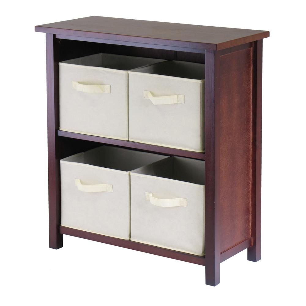 Verona 2-Section M Storage Shelf with 4 Foldable Beige Fabric Baskets. The main picture.