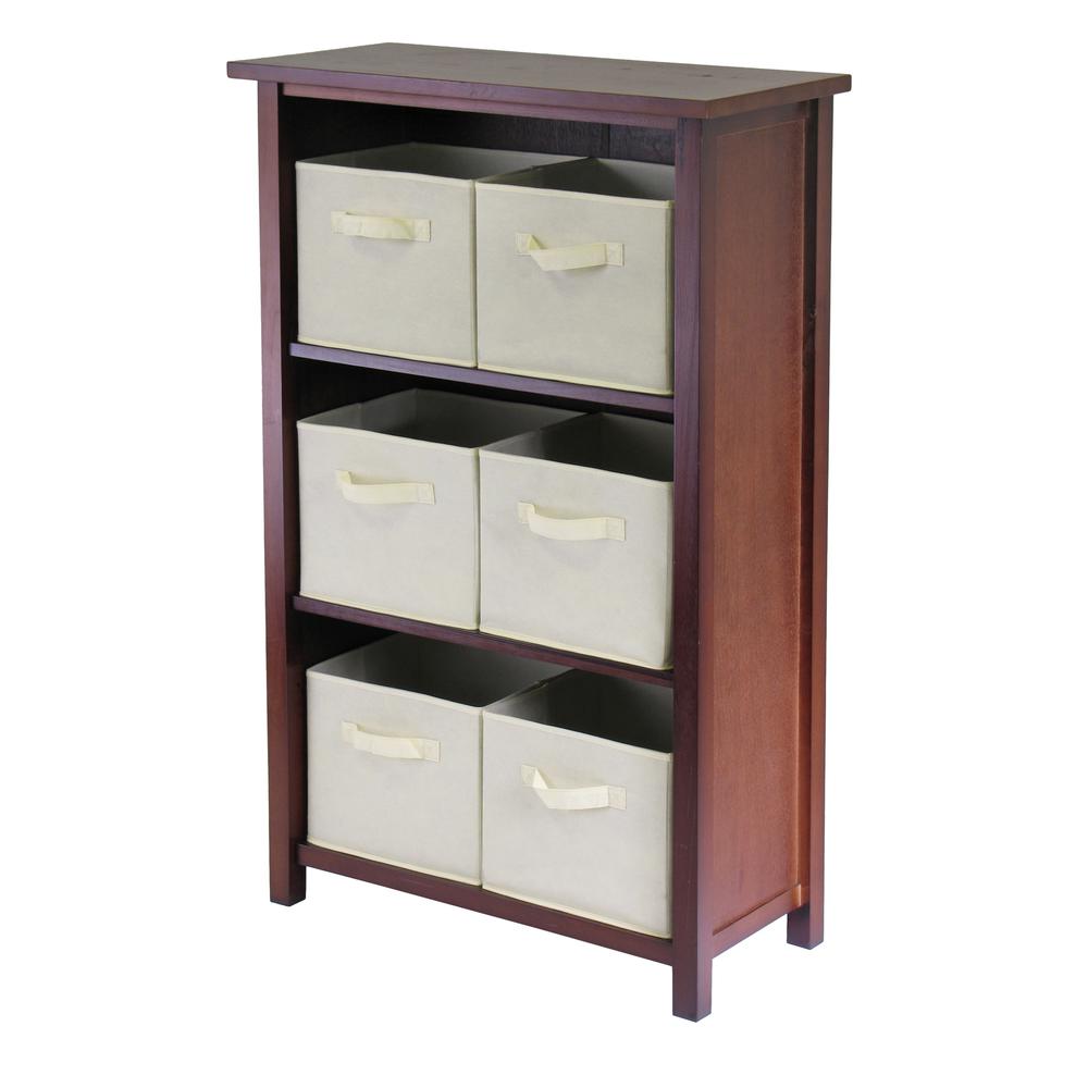 Verona 3- Section M Storage Shelf with 6 Foldable Beige Color Fabric Baskets. The main picture.