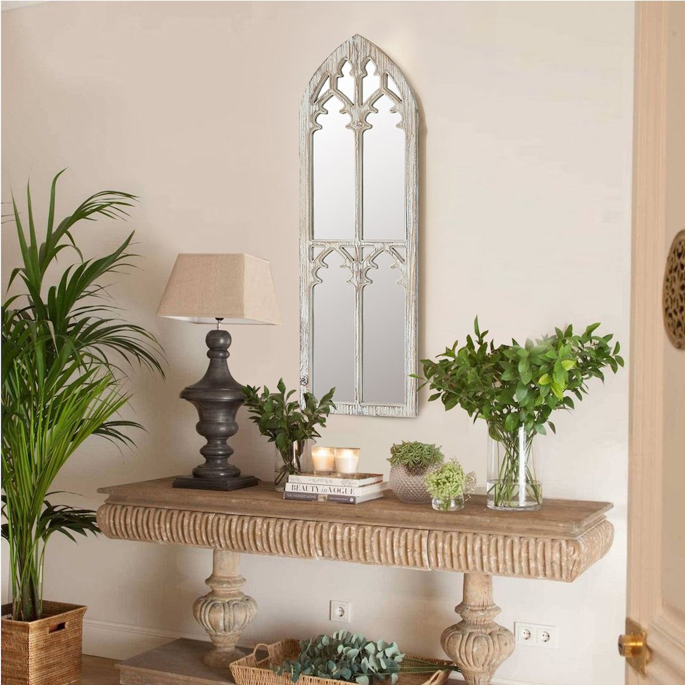 Wood Cathedral Framed Wall Mirror. Picture 8