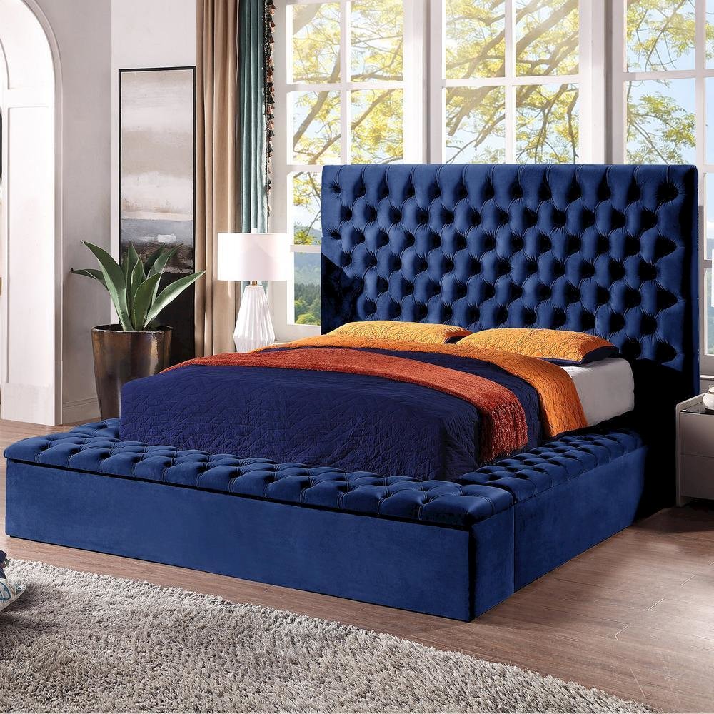 Queen Bed Blue Velvet. Picture 1