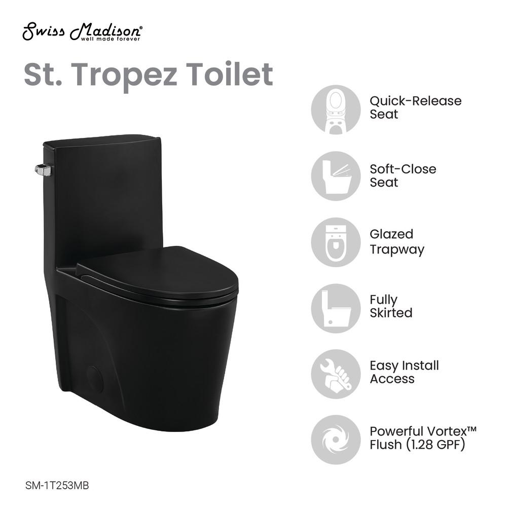St. Tropez One-Piece Elongated Toilet Left Side Vortex Flush Handle. Picture 3