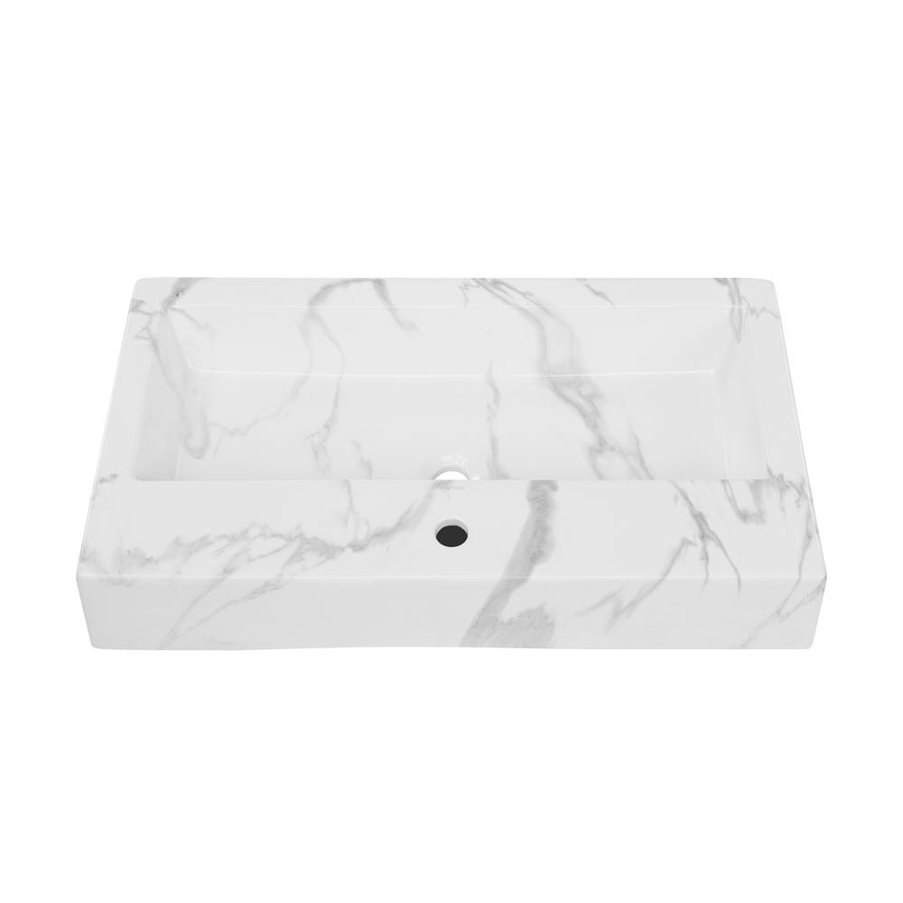 Voltaire Wide Rectangle Vessel Sink in White Marble. Picture 5