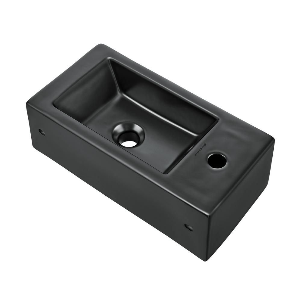 Rectangular Ceramic Wall Hung Sink with Left Side Faucet Mount, Matte Black. Picture 3