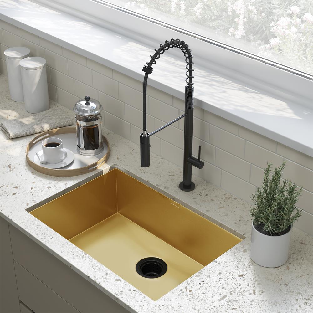 Tourner 26 x 18 Stainless Steel, Single Basin, Undermount Kitchen Sink, Gold. Picture 17