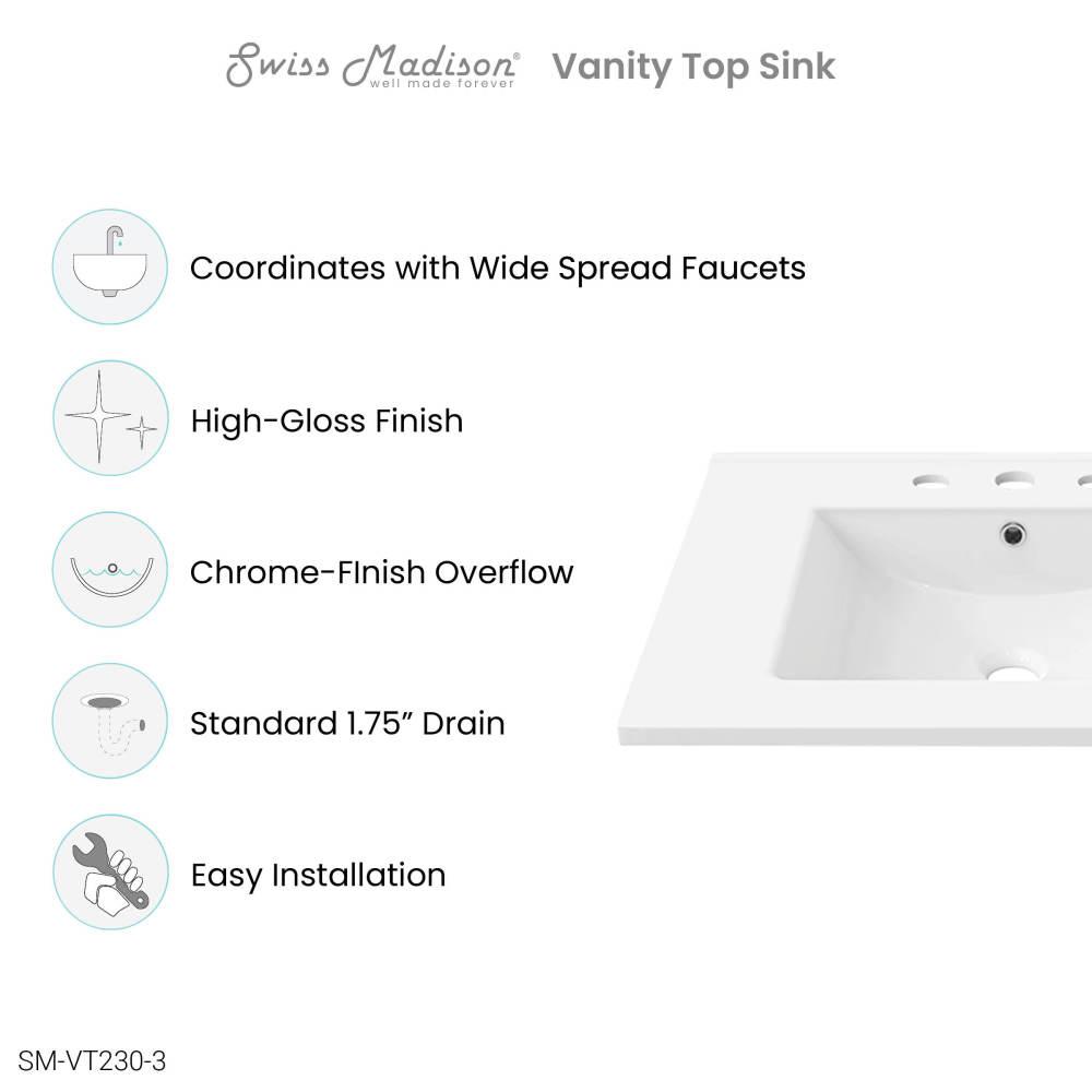 30" Vanity Top Bathroom Sink with 3 Holes. Picture 2