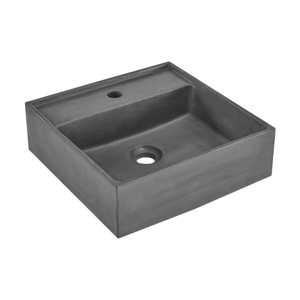 Lisse 23.5” Rectangle Concrete Vessel Bathroom Sink in Dark Grey. Picture 8