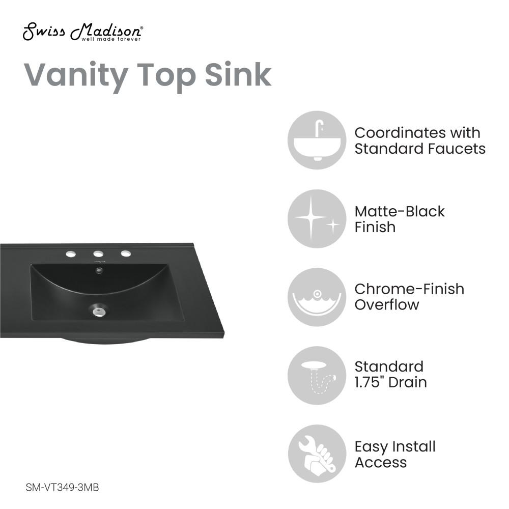48" Ceramic Vanity Top Double Basins in Matte Black with 3 Holes. Picture 2