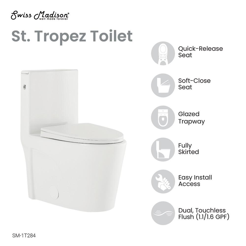 St. Tropez One-Piece Elongated Toilet, Touchless 1.1/1.6 gpf. Picture 3