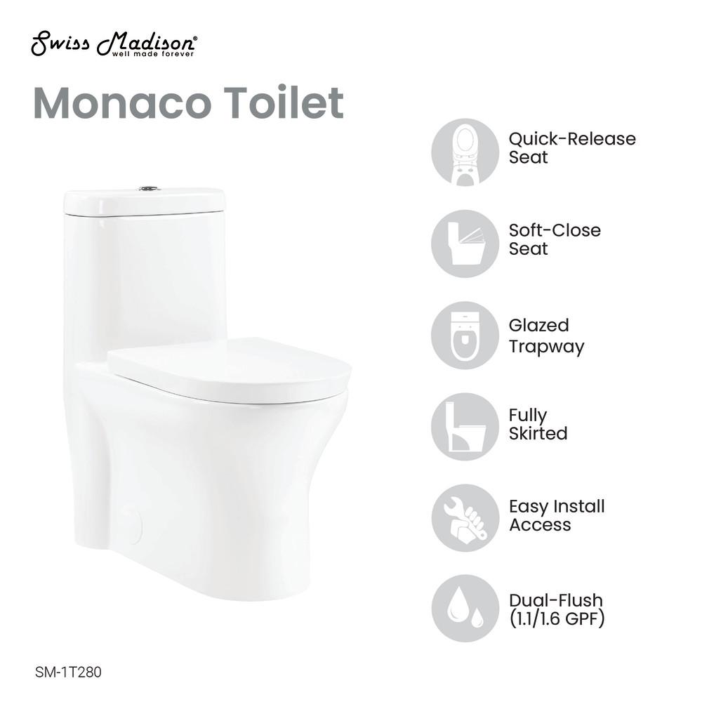 Monaco One-Piece Elongated Toilet Dual Flush 1.1/1.6 gpf with 10" Rough in. Picture 3