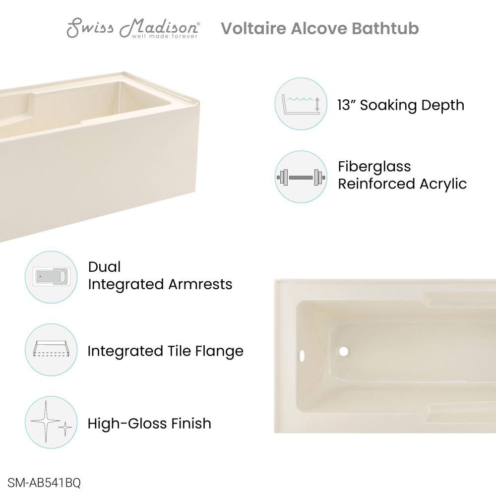 Voltaire 60" x 30" Left-Hand Drain Alcove Bathtub with Apron in Bisque. Picture 3