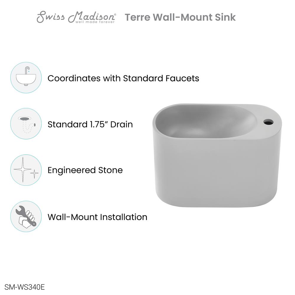 Terre 17.5" Right Side Faucet Wall-Mount Bathroom Sink in Pashmina Grey. Picture 9