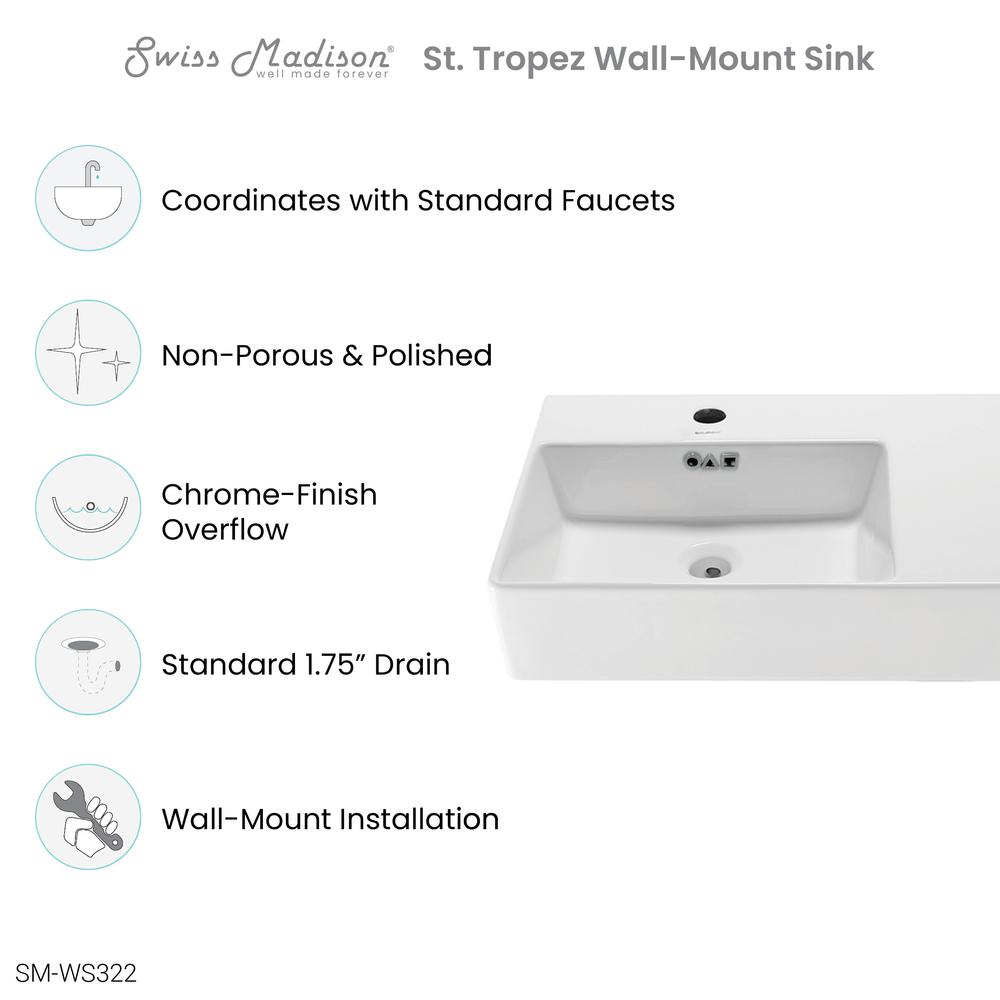 St. Tropez 24 x 18 Ceramic Wall Hung Sink with Left Side Faucet Mount. Picture 8