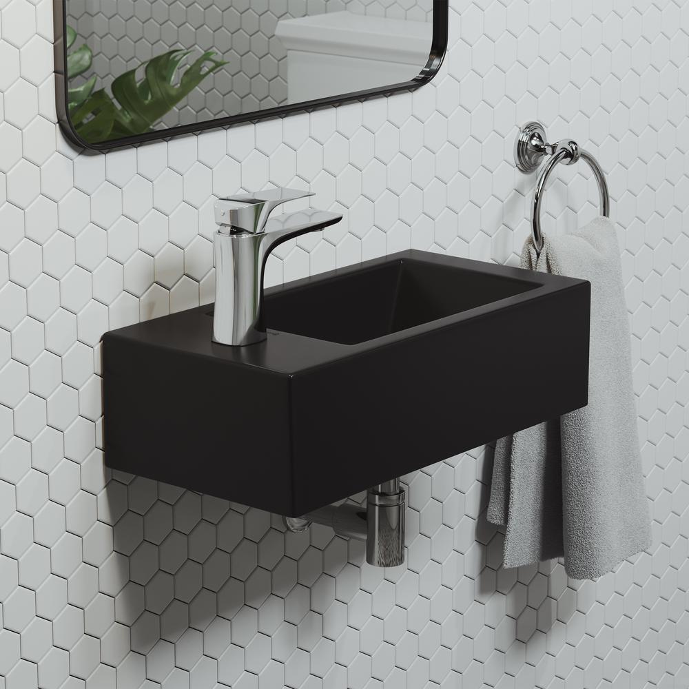 Rectangular Ceramic Wall Hung Sink with Left Side Faucet Mount, Matte Black. Picture 20