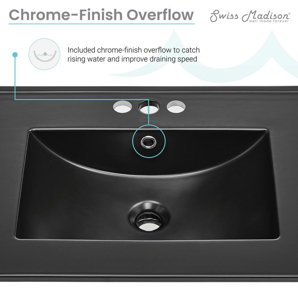 24" Vanity Top Bathroom Sink with 4" Centerset Faucet Holes in Matte Black. Picture 10