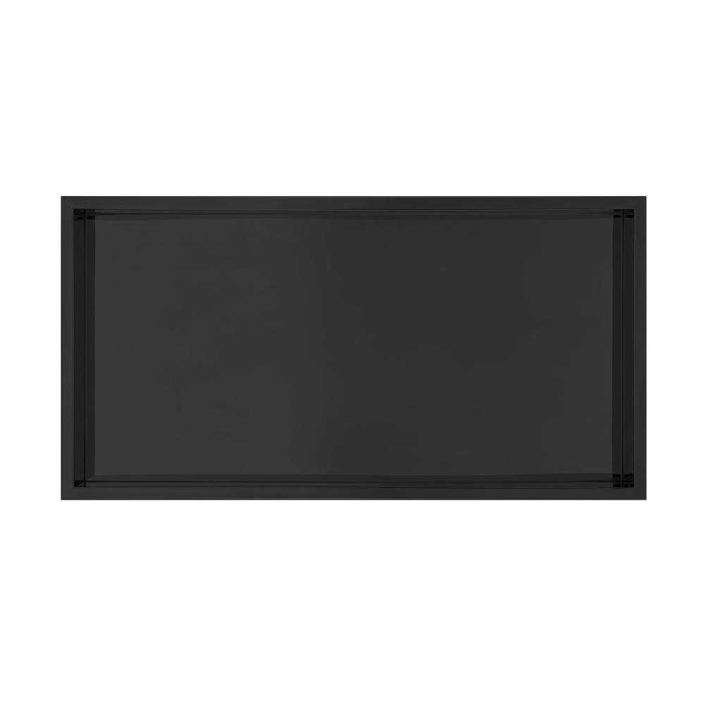 Voltaire 12" x 24" Stainless Steel Single Shelf Wall Niche in Matte Black. Picture 1