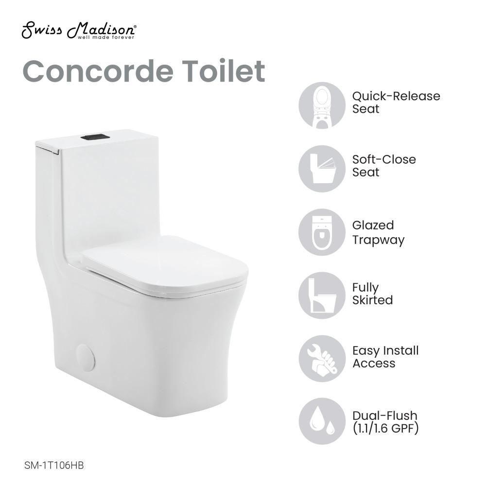 Concorde One Piece Square Toilet Dual Flush, Black Hardware 1.1/1.6 gpf. Picture 3