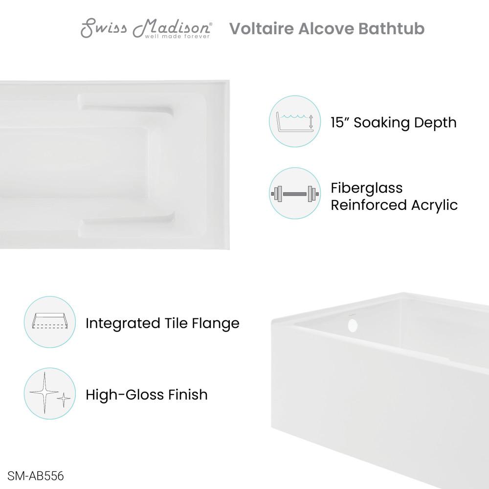 Voltaire 72" x 36" Left-Hand Drain Alcove Bathtub with Apron and Armrest. Picture 4