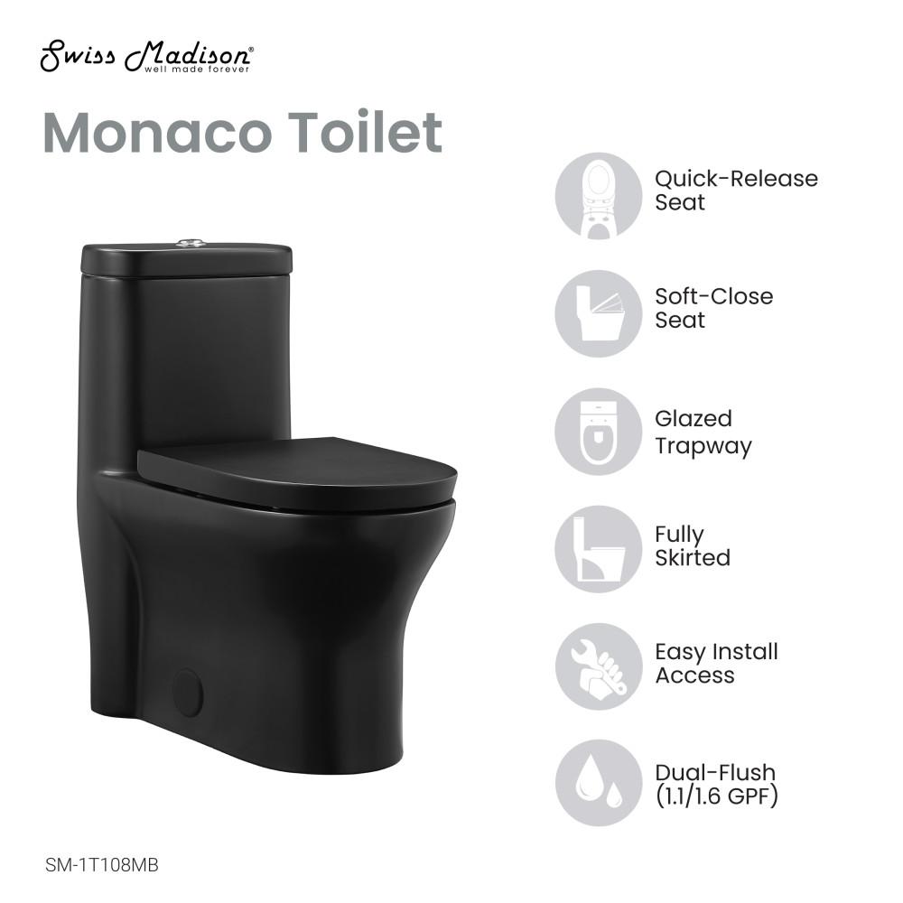 Monaco One-Piece Elongated Toilet Dual-Flush, Matte Black 1.1/1.6 gpf. Picture 4