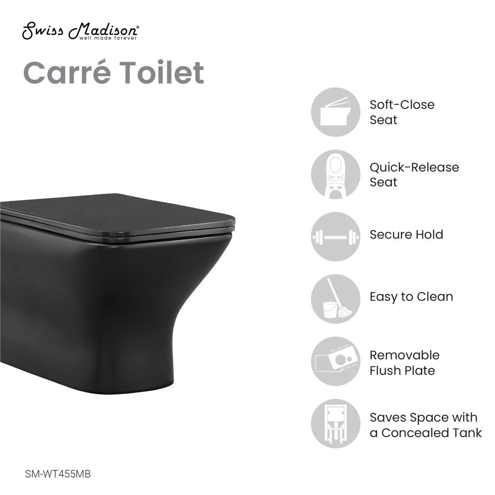 Carre Wall-Hung Elongated Toilet Bowl in Matte Black. Picture 4