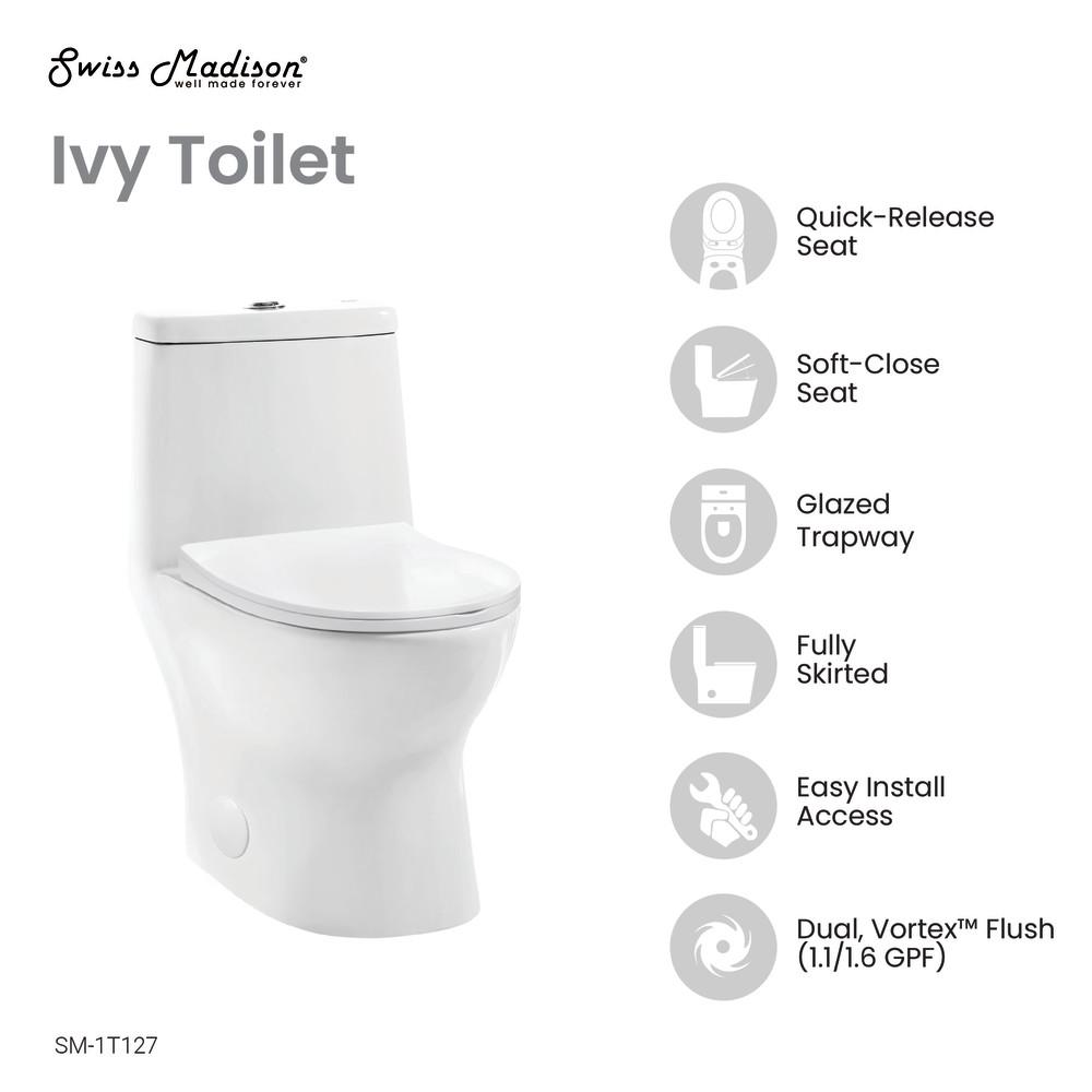 Ivy One-Piece Toilet, 10" Rough-in 1.1/1.6 gpf. Picture 4