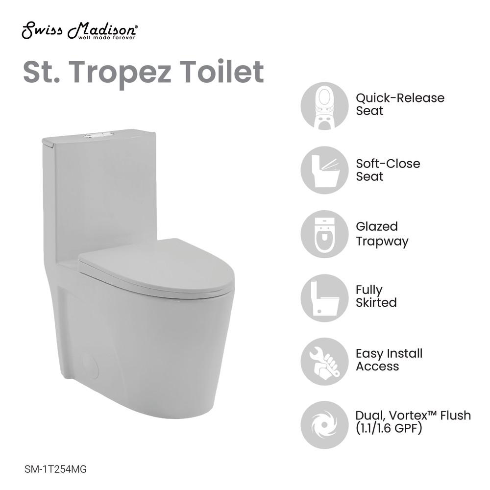 St. Tropez One-Piece Elongated Toilet Vortex™ Dual-Flush 1.1/1.6 gpf. Picture 4
